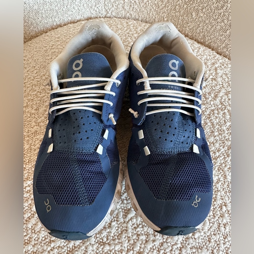 On Running Blue and White Athletic Shoes